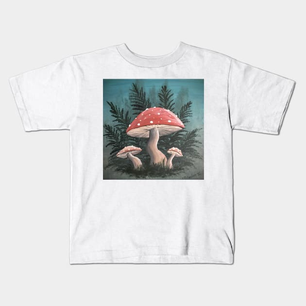 Cute Mushrooms and Ferns Kids T-Shirt by SistersInArtN